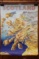 Vintage travel poster 'Scotland' with map depiction after W C Nicholson, similar to the David