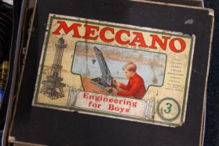 Meccano construction set 3 boxed, Meccano Accessory Outfit 6A boxed and various loose parts.