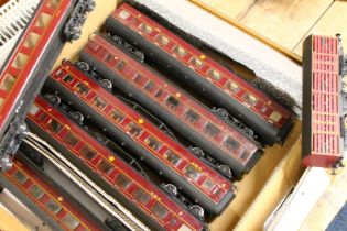 O gauge model railway, a group of thirteen kit built coaches other rolling stock including LMS 3rd