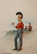 J M FARQUHAR (early 20th century) 3rd Dragoon Guards 1816, watercolour, signed lower right, 32cm x