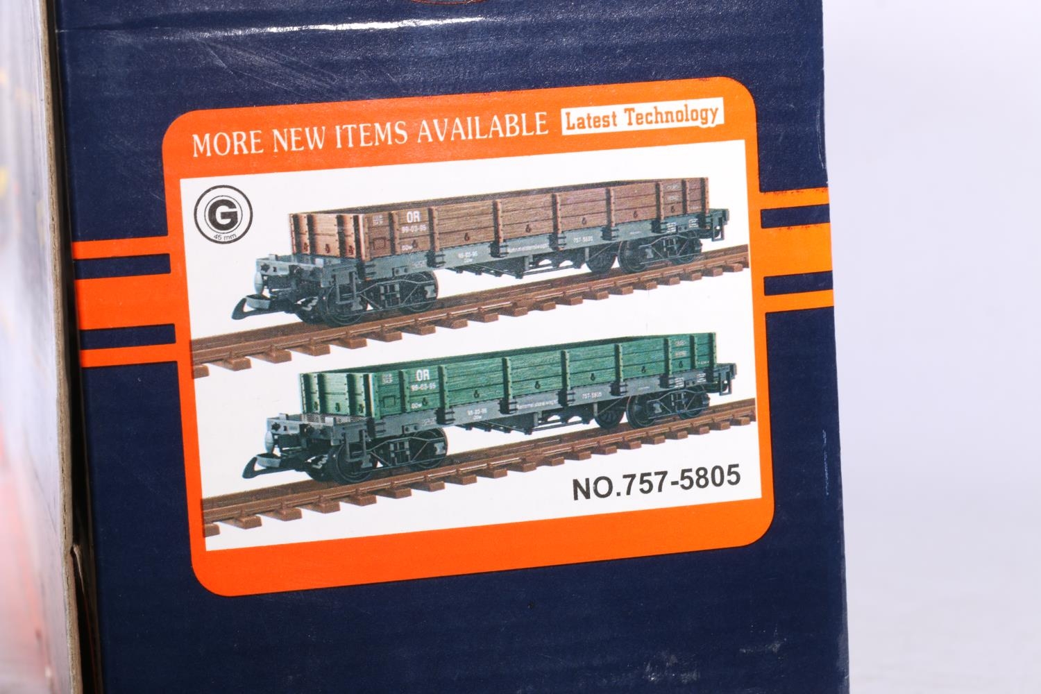 Train G gauge model railways, a 757-5805 double flatbed bogie wagon pack 99-03-95, and 757-5806 - Image 5 of 5