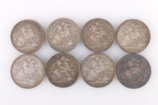 UNITED KINGDOM Queen Victoria (1837-1901) silver crowns 1889 x 8, 223g gross.