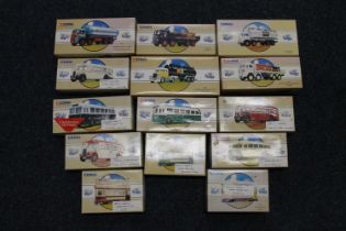 Fourteen Corgi Classics diecast model vehicles including 97018 Dundee Corporation, 97363 Edinburgh