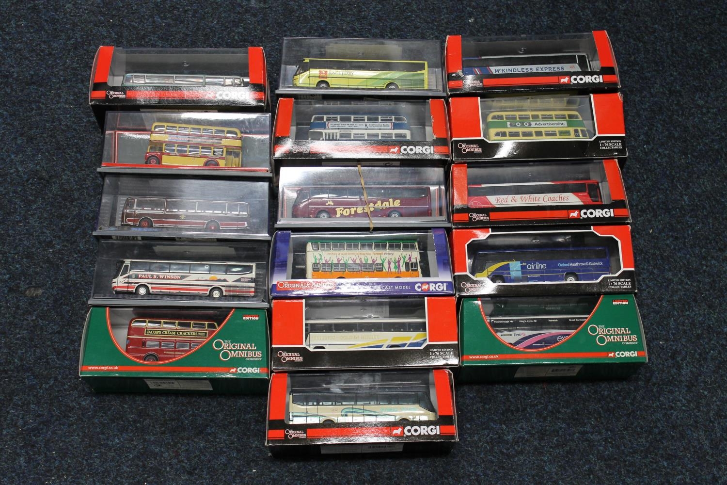 Sixteen Corgi The Original Omnibus Company diecast bus models including OM43307 Dunn Line, OM43313