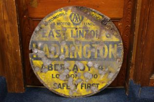 Vintage enamel metal sign 'AA Automobile Association and Motor Union East Linton Haddington