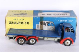 Shackleton Toy diecast mechanical scale model Foden FG flatbed, blue cab and flatbed, red wheel