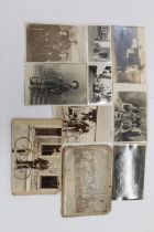 Group of CDV cabinet cards of family portraiture including gentleman resting on bicycle, school