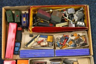 OO gauge model railway accessories including miniature figures, switches, milk churns, signs etc.