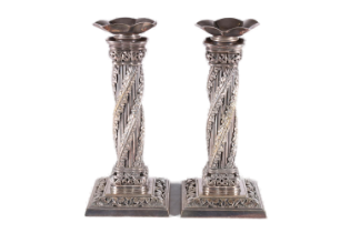 Masonic interest, a pair of Catspaw Patent silver-plated candlesticks in the form of the