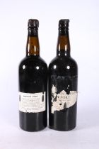Two bottles of Sandeman vintage port 1958, bottled 1960, on bottle with reverse label only, no