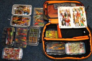 Greys Platinum tackle bag and a large quantity of salmon and other fishing flies.