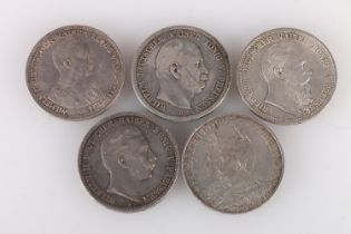 GERMAN STATE OF PRUSSIA Wilhelm I (1861-1888) silver five mark 1876 B KM#503, Friedrich III (1888-