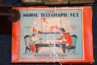 The Kay Telephone Set boxed, The BGL Morse Telegraph Set boxed, Britains filed gun, metal model of a