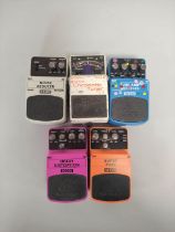 Group of guitar effects pedals to include Boss TU-2 Chromatic Tuner, Behringer Tube Amp Modeler