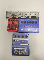Group of guitar effects pedals to include Akai Professional Head Rush E2 tape delay/tape echo/