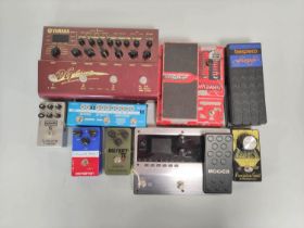 Group of guitar effects pedals to include Mooer GE-150 Multi Effects Processor, Yamaha DG-Stomp