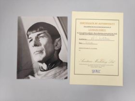 Star Trek. Leonard Nimoy black and white signed photograph with certificate.