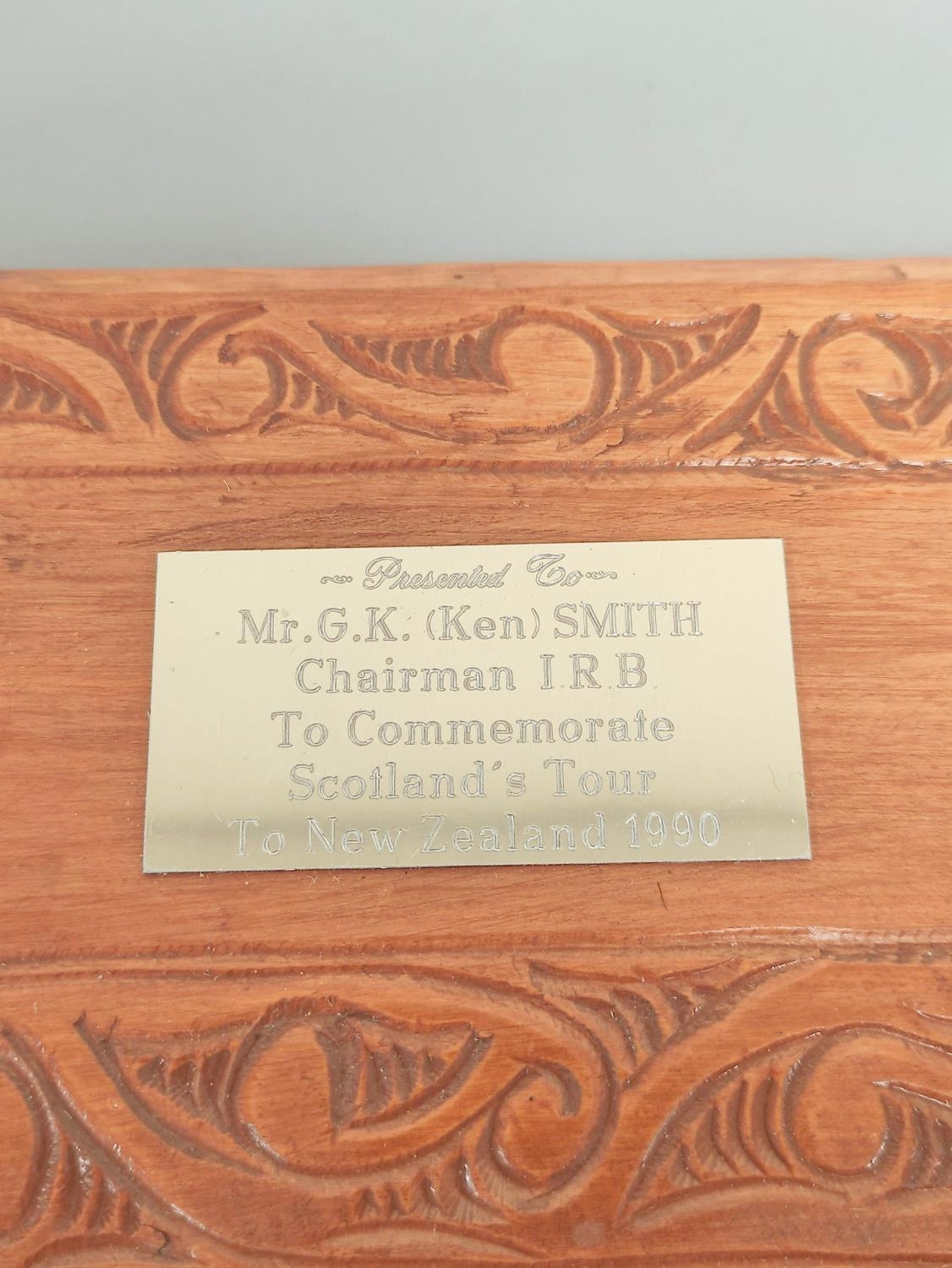 Ceremonial greenstone maori adze on stand with plaque bearing inscription ''Presented to Mr G.K - Image 3 of 3