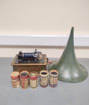 c1900s Edison Standard Phonograph Model C on wooden base with green enamelled