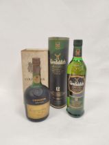 Glenfiddich 12yr old single malt whisky 70cl 40%. Also a boxed bottle of Courvoisier