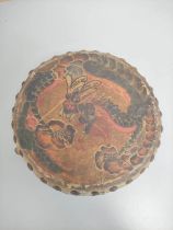 CHINESE DRUM LATE 19TH/EARLY 20TH CENTURY the drum painted with a rising phoenix and four toed