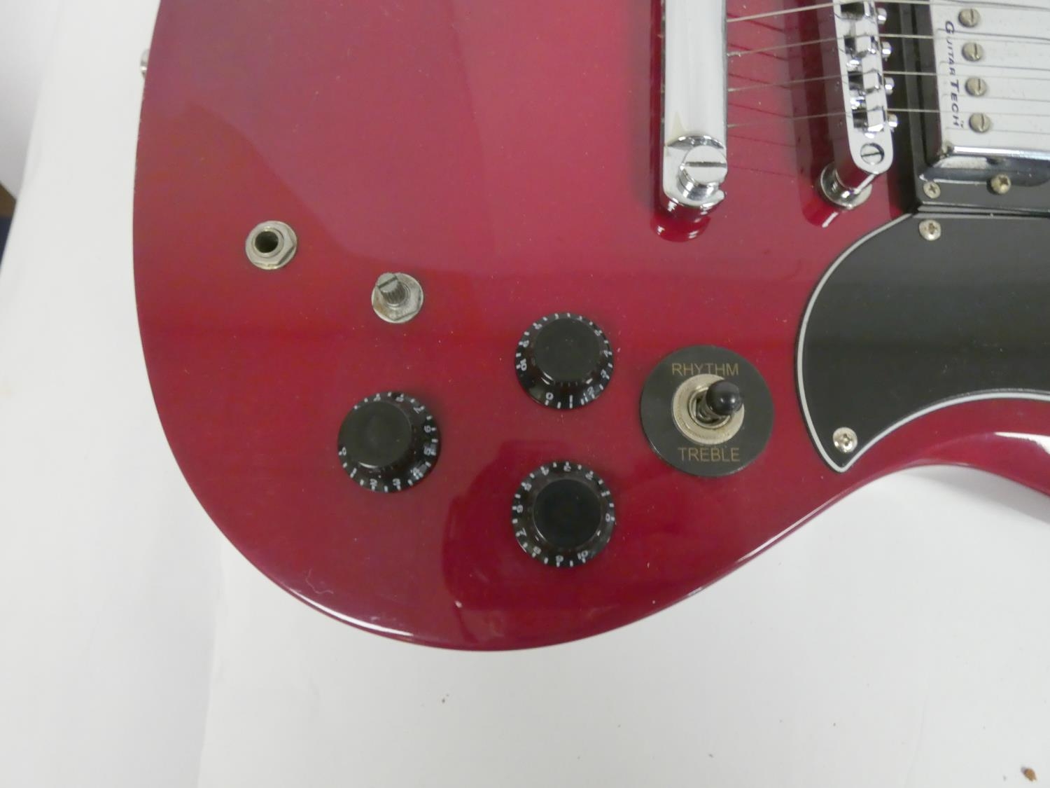Encore six string electric guitar in maroon colour, 100cm in length. - Image 7 of 7