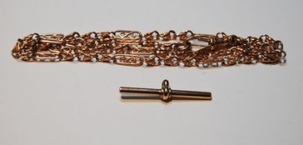 9ct gold necklet of fancy fetter and knot pattern, and a detachable bar, 21g.  (2)