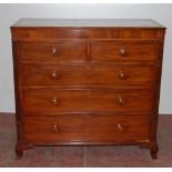 19th century mahogany chest of two short and three long graduated drawers with turned handles, on