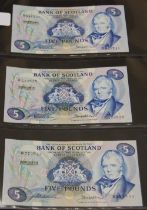 Collection of Bank of Scotland £5 banknotes from 1970 to 1994, signatures to include Polwarth/