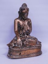 Antique bronze Burmese figure of the Buddha Shakyamuni seated in the lotus position, with hands in