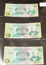 Collection of Bank of Scotland first prefix £1 banknotes from 1970 to 1988, signatures to include
