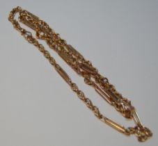 Gold necklet of double fetter and knot pattern, probably 9ct, 54g.