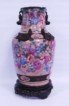 Chinese crackle glaze vase decorated all over with a polychrome warrior scene within oxidised