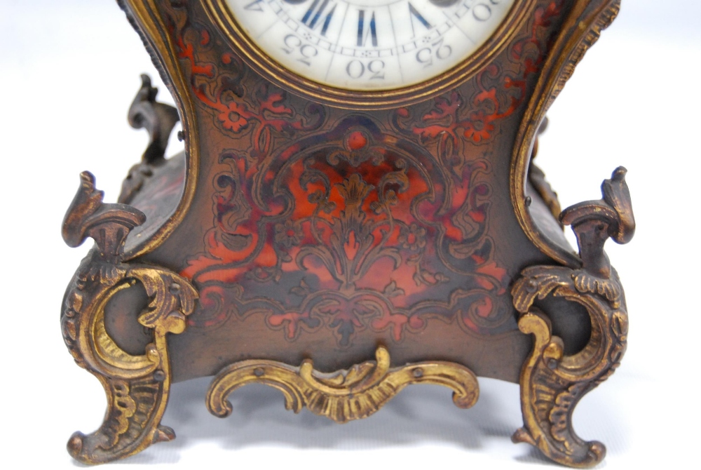 19th century French Boulle work mantel clock with gilt metal dragon surmount above an enamel dial - Image 5 of 11