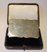 Silver card case of plain design, Chester 1905-06, 7cm x 10cm, approximately 84g, in fitted box.