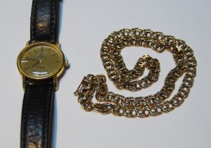 9ct gold necklet of filed double curb pattern, 14.2g, also a rolled gold watch.