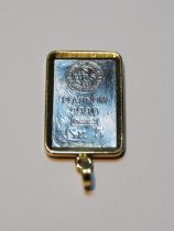 Platinum ingot pendant, 5g, 18ct gold mount, 6g.