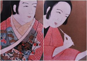 Two Japanese woodblock prints in the manner of Kunisada Kabuki depicting an actor and a male