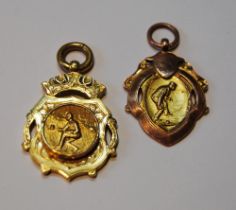 Two 9ct gold bowling medals engraved to the reverse, dated 1924 and 1928, both with pendant ring