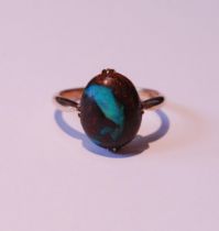Gold ring with matrix opal cabochon, in gold, '9ct', probably 1930s, size R½, 3g gross.