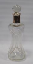 Gurgle glass decanter and stopper with a 925 sterling silver collar, 30cm high.