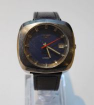 Longines Ultronic gent's antimagnetic wristwatch, c. 1970s, in stainless steel case with blue
