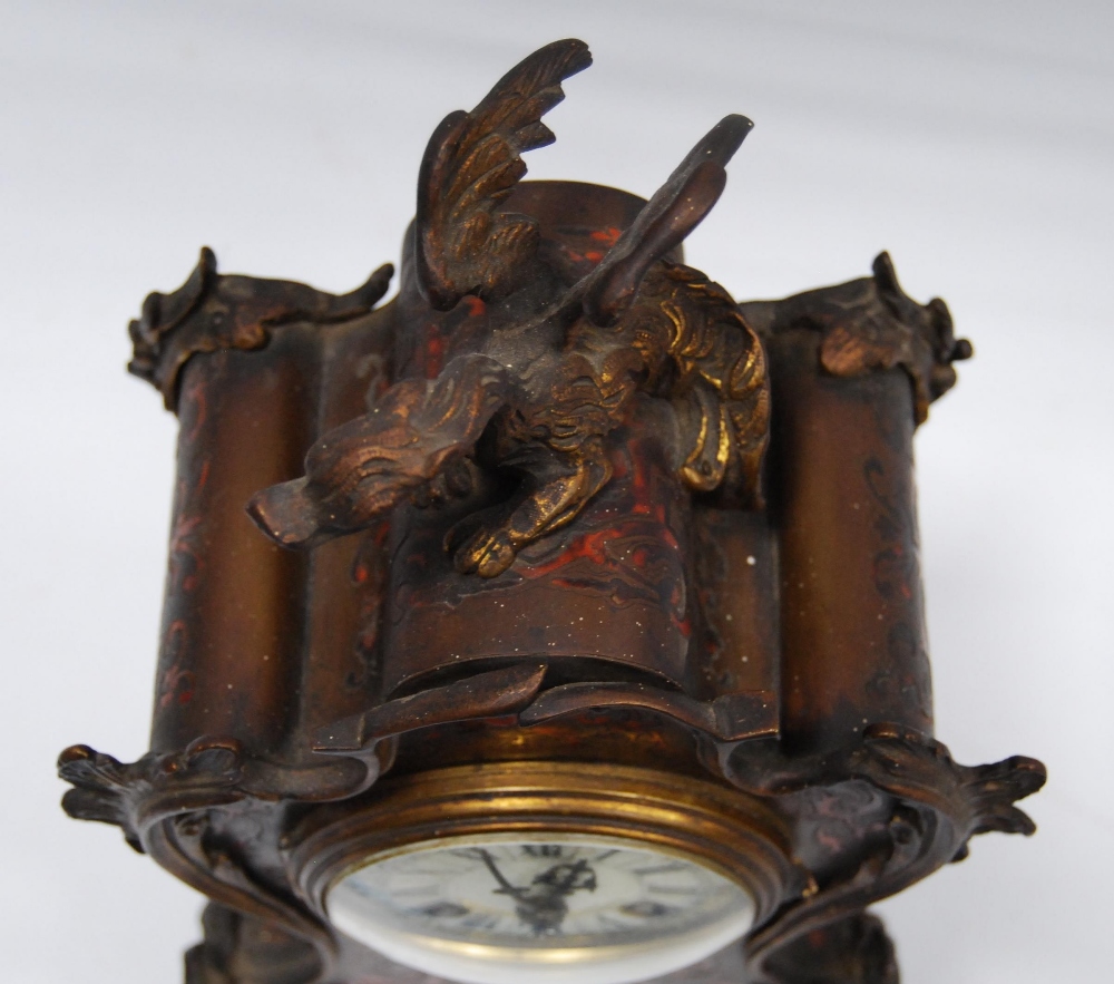 19th century French Boulle work mantel clock with gilt metal dragon surmount above an enamel dial - Image 11 of 11