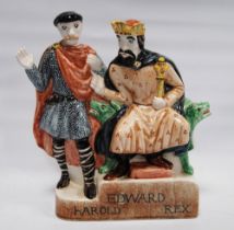 Rye Pottery figure group of Edward the Confessor and Duke Harold from the 1066 Bayeux Tapestry-