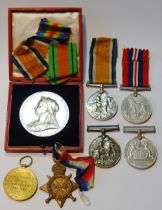 Group of three WWI campaign medals awarded to M2-115383 Pte M Mulvaney ASC, and another WWI war