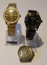 Trafalgar Diver waterproof 5 ATM wristwatch, c. 1970s, with rotating seconds bezel, black dial,