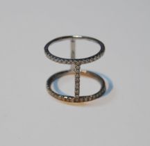 18ct white gold double ring set with tiny diamond brilliants, size K, 2.5g.