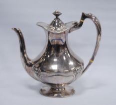 Silver coffee pot of Art Nouveau style by Henry Wilkinson, Sheffield 1908, 644g.