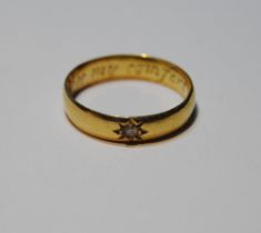 17th century gold posy ring with star-set rose diamond, 'In Christ and Thee My Comfort Be',