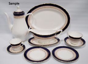 Royal Worcester 'Regency' pattern cobalt blue tea, coffee and dinner set comprising two tureens,